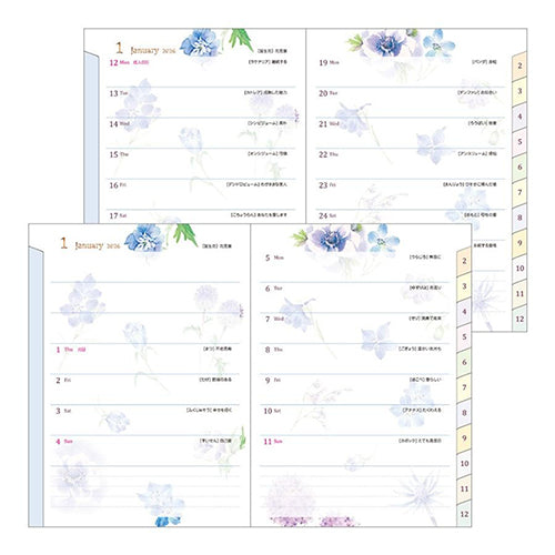 Midori 2026 A6 Pocket Diary Monthly/Weekly Country Time Flower