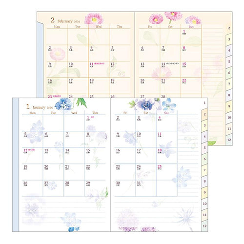Midori 2026 A6 Pocket Diary Monthly/Weekly Country Time Flower