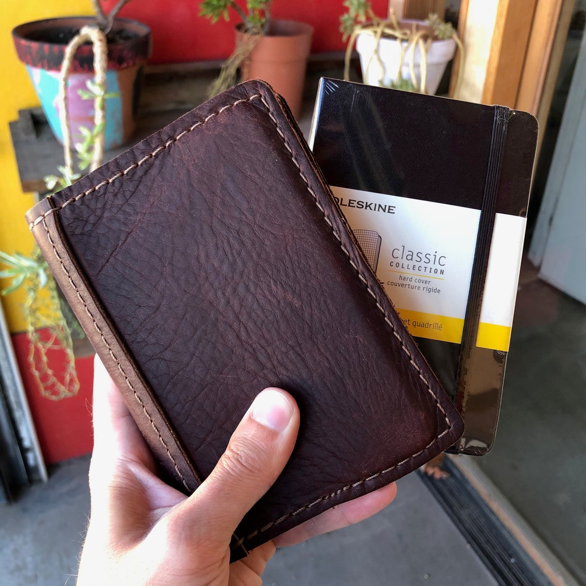 Handmade Leather Cover with Small Moleskine Grid Journal ARCH Art