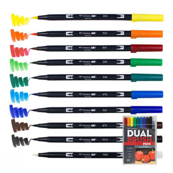Tombow ABT Dual Brush Pen Art Markers Calligraphy Drawing Pen Set Bright  10-Pack Blendable Brush Fine Tip Watercolor lettering