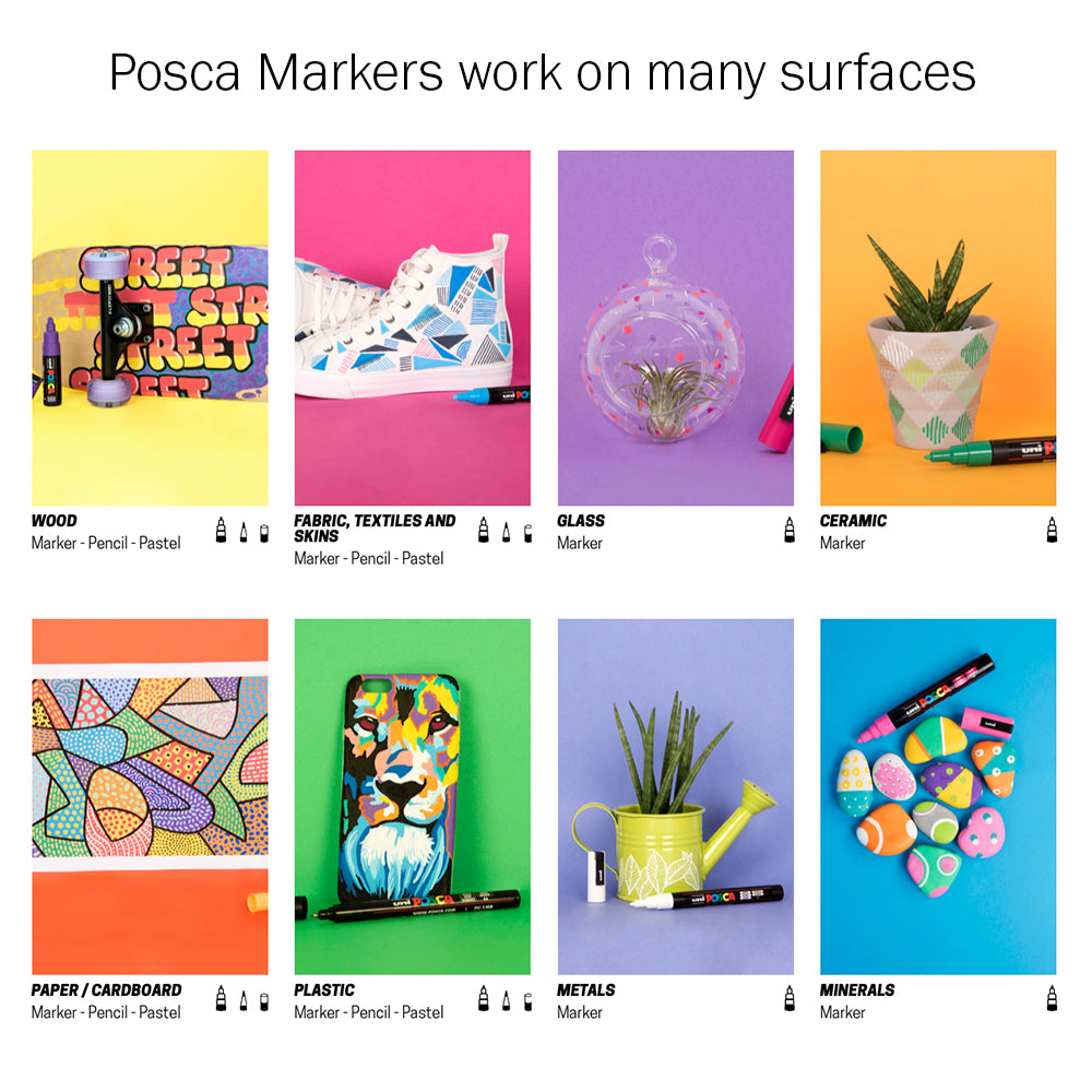 Uni POSCA Paint Markers PC-1M Extra Fine Tip Set of 8 Pastel Colours