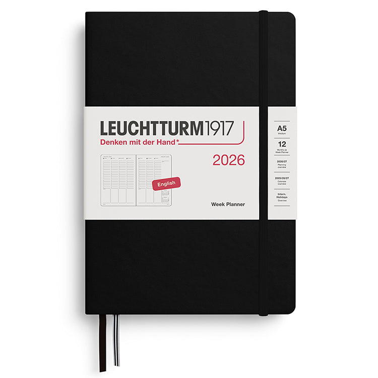 LEUCHTTURM1917 A5 Weekly Planner + Notebook 2026, Black
