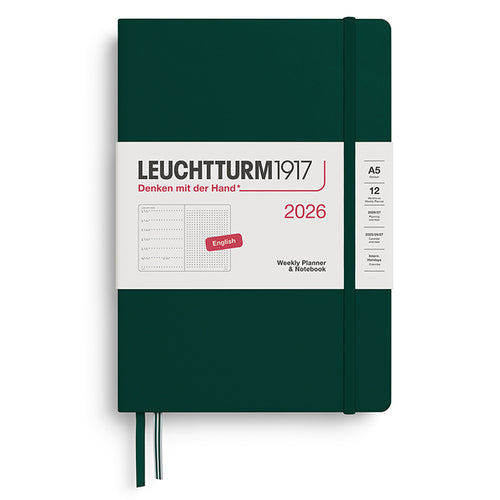 LEUCHTTURM1917 A5 Weekly Planner + Notebook 2026, Forest Green