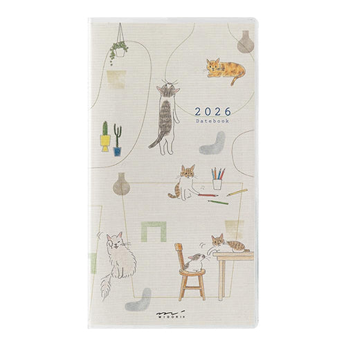 Midori 2026 Slim Pocket Diary (Monthly) Cat