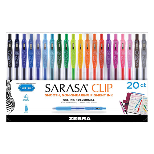 Zebra Sarasa Clip Gel Retractable, 20 Count Set