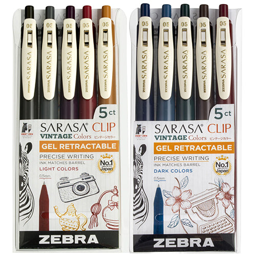 Sarasa Zebra Vintage Pen set of 5 in Light or Dark