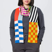 Verloop: Pattern Patch Skinny Knit Scarf in Rainbow