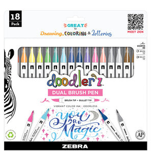 Zebra Doodler'z Dual Brush Pens, 18 Color Set