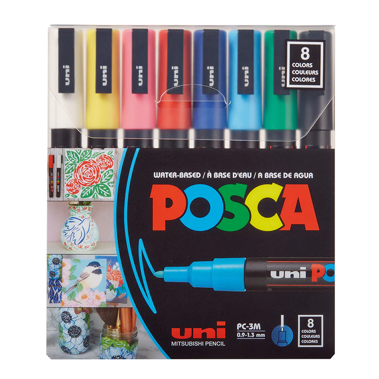 POSCA Paint Markers, PC-3M Fine Tip Set of 8, Primary Colors