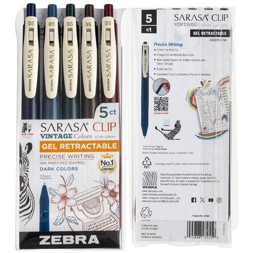 Sarasa Zebra Vintage Pens, Dark Colors, Set of 5