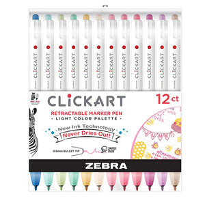 Zebra ClickArt Retractable Marker, Set of 12 In Light or Dark