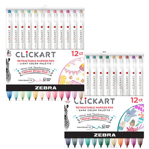 Zebra ClickArt Retractable Marker, Set of 12 In Light or Dark