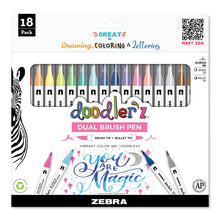 Zebra Doodler'z Dual Brush Pens, 18 Color Set