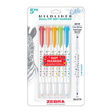 Zebra Mildliner Dual Tip Dot Marker, 5 Assorted Color Set