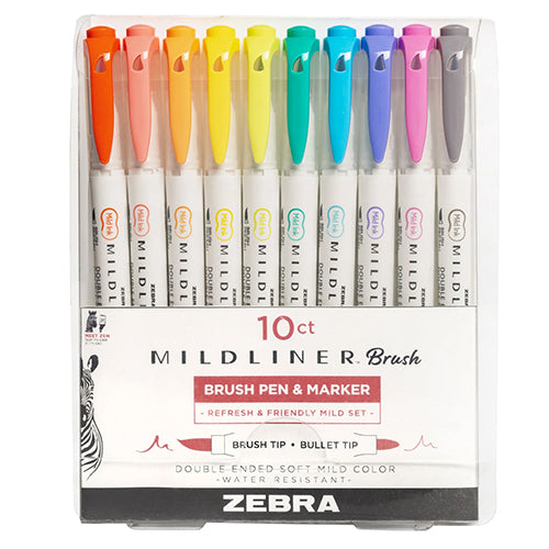 Zebra Mildliner Double-Sided Creative Brush Pen & Marker, 10 Color Set