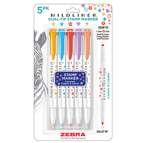Zebra Mildliner Dual Tip Stamp Marker, 5 Color Set