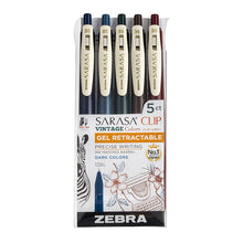 Zebra Sarasa Vintage Pens, Dark Colors, Set of 5