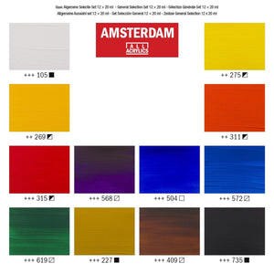 Amsterdam Acrylic Paint Set of 12 Colors, 20ml Tubes