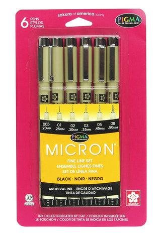 Set 6 rotuladores negros Pigma Micron Sakura (005, 01, 02, 03, 04