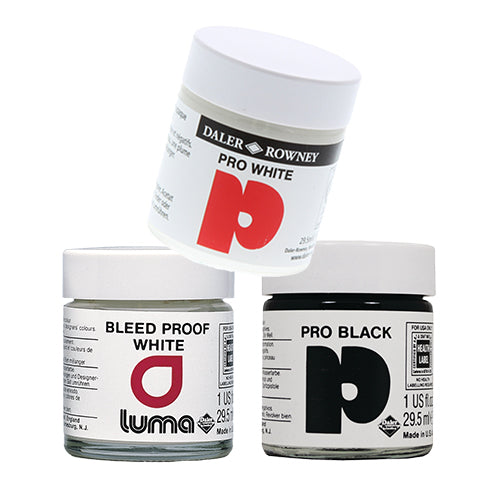 Daler Rowney Pro Black Ink, Pro White Ink and Luma Ink 1oz