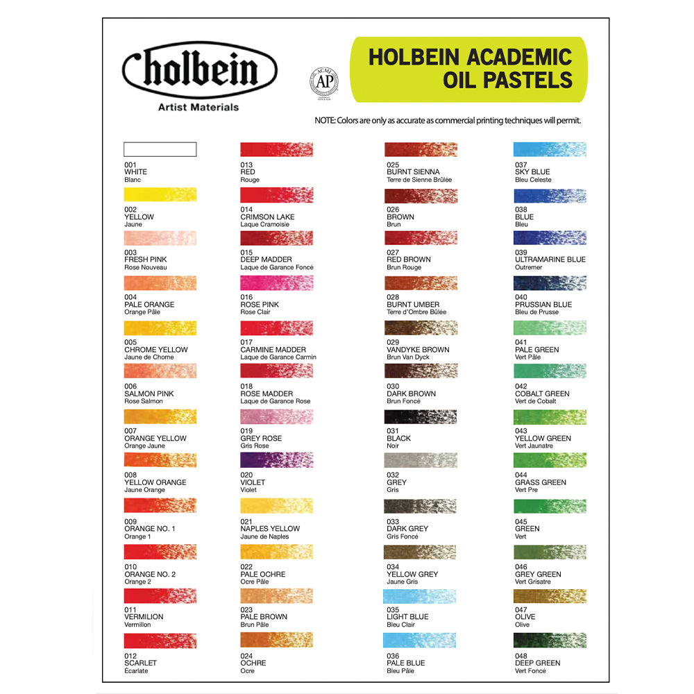 Holbein large round student oil pastels, well pigmented with smooth lay  down of colour. These pastel
