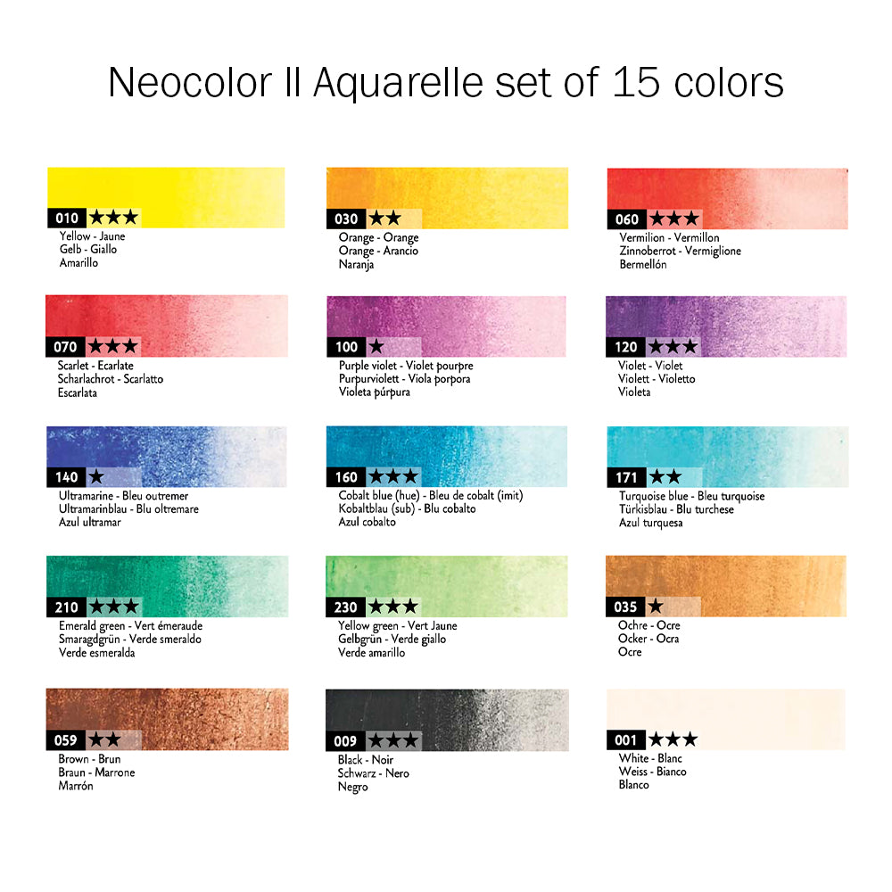 Caran d'Ache : Neocolor II : Watercolor Crayon : 15 in a Metal Box