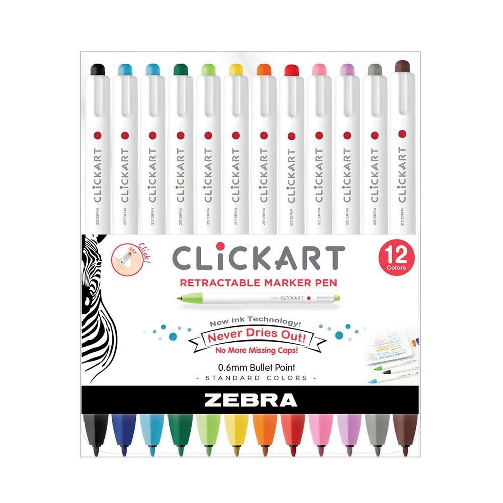 Zebra ClickArt Retractable Marker, Set of 12